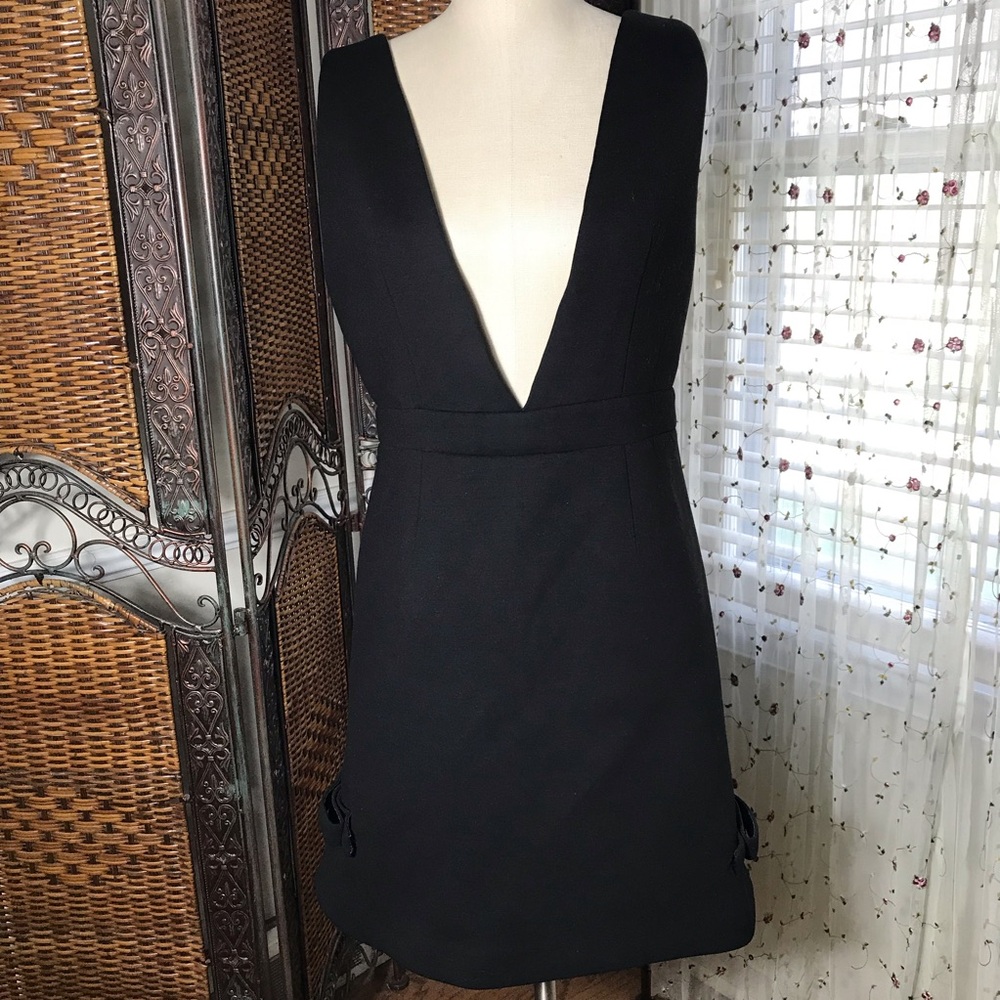 Deep V-Neck Mini Dress in Black